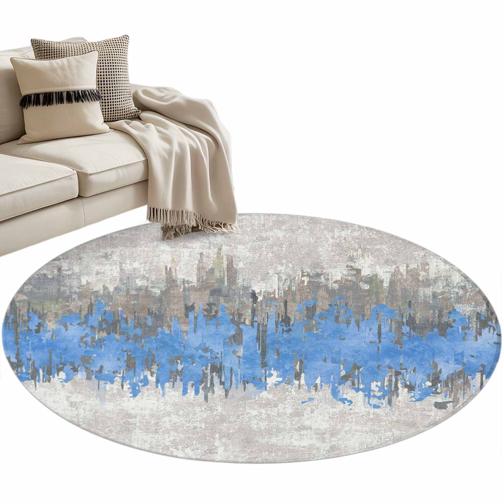 Blue Gray Abstract Rug Blue Grey Abstract Round Area Rugs Collection 3.3', Gradient Geometric ...