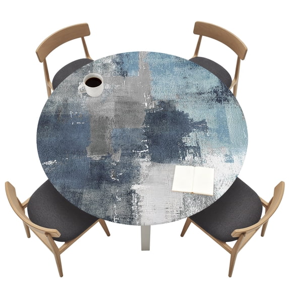 Blue Grey Abstract Round Fitted Tablecloth Modern Graffiti Brush Art ...