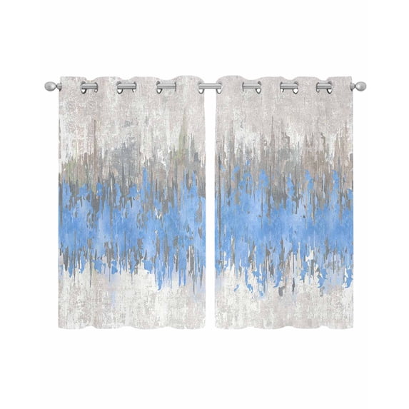 Blue Grey Abstract Sheer Curtains 45 Inch Length 2 Panels Set for Living Room/Bedroom, Gradient Geometric Graffiti Modern Art Kitchen Curtains Grommet Semi-Sheer Curtains Window Treatments 42"x45"x2
