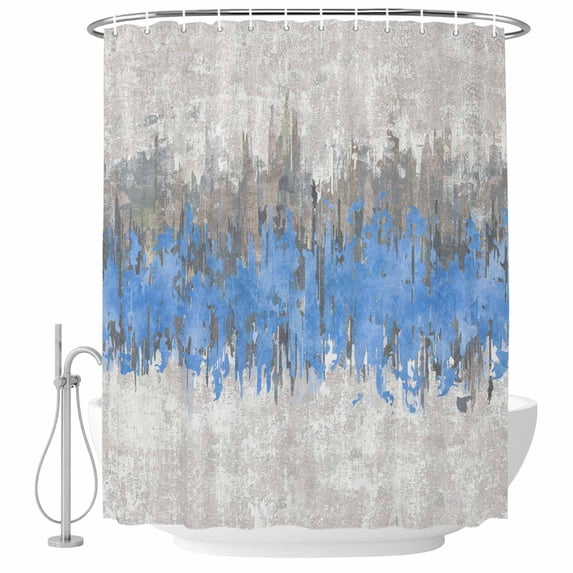 Blue Grey Abstract Shower Curtain, Waterproof Shower Curtains for Bathroom, Gradient Geometric Graffiti Modern Art Washable Fabric Bathtub Curtain Set Bath Decor with 12 Hooks Extra Long 72"x96"