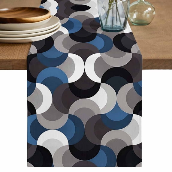 Blue Grey Abstract Table Runner 70 Inches, Modern Geometric Ombre Artwork Bed Runner Dresser Scarves Tabletop for Indoor Outdoor Parties/Ceremony/Banquet, 13" x 70"