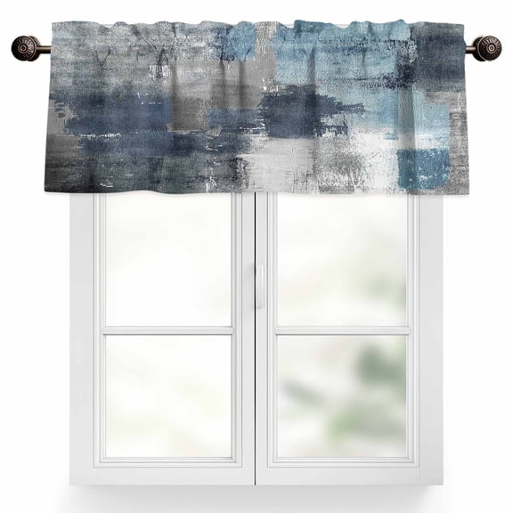 Blue Grey Abstract Valances for Windows, 60 x 18in, Modern Graffiti Brush Art Rod Pocket Kitchen Valance Curtain Light Filtering Window Treatments for Living Room Bedroom, 1 Panel