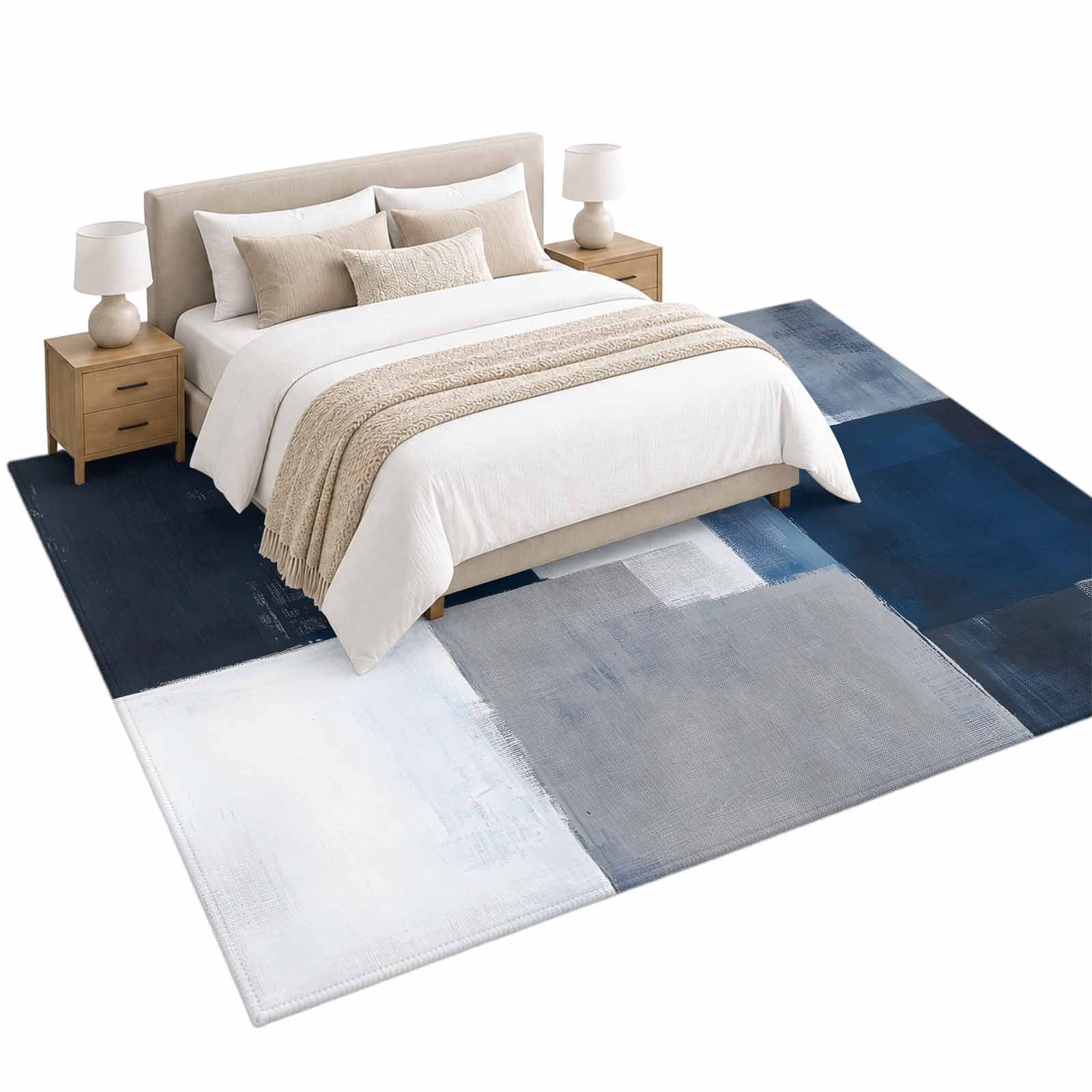 Blue Grey Area Rug 5'x8', Abstract Graffiti Soft Mat Non-Slip Silicone ...