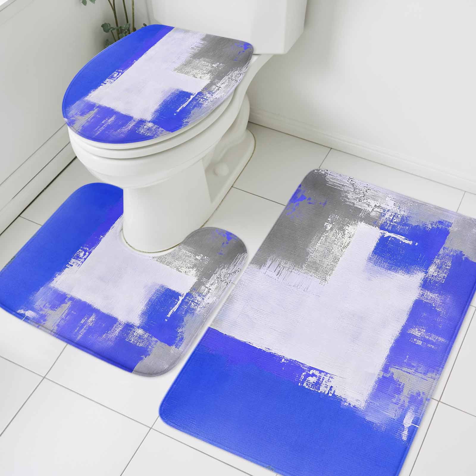 Blue Grey Bathroom Rugs Set Graffiti Art Abstract Geometric Oil ...