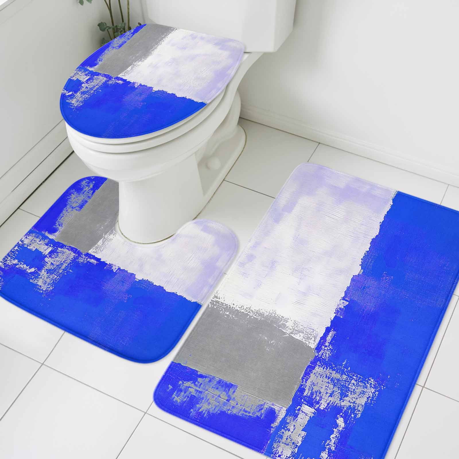 Blue Grey Bathroom Rugs Set Graffiti Geometric Oil Painting Modern ...
