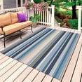 thumbnail image 1 of Blue Grey Beige Striped Outdoor Rug for Patio/Deck/Porch, Non-Slip Large Area Rug 5 x 7 Ft, Farmhouse Vintage Stripe Indoor Outdoor Rugs Washable Area Rugs, Reversible Camping Rug Carpet Runner, 1 of 8
