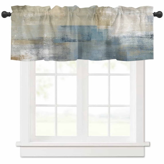 Blue Grey Beige Valances for Windows Farmhouse Kitchen Curtains Valances Rod Pocket Valance Curtains for Kitchen Windows Abstract Modern Art Oil Painting Window Valances for Bathroom Bedroom 42"x18"