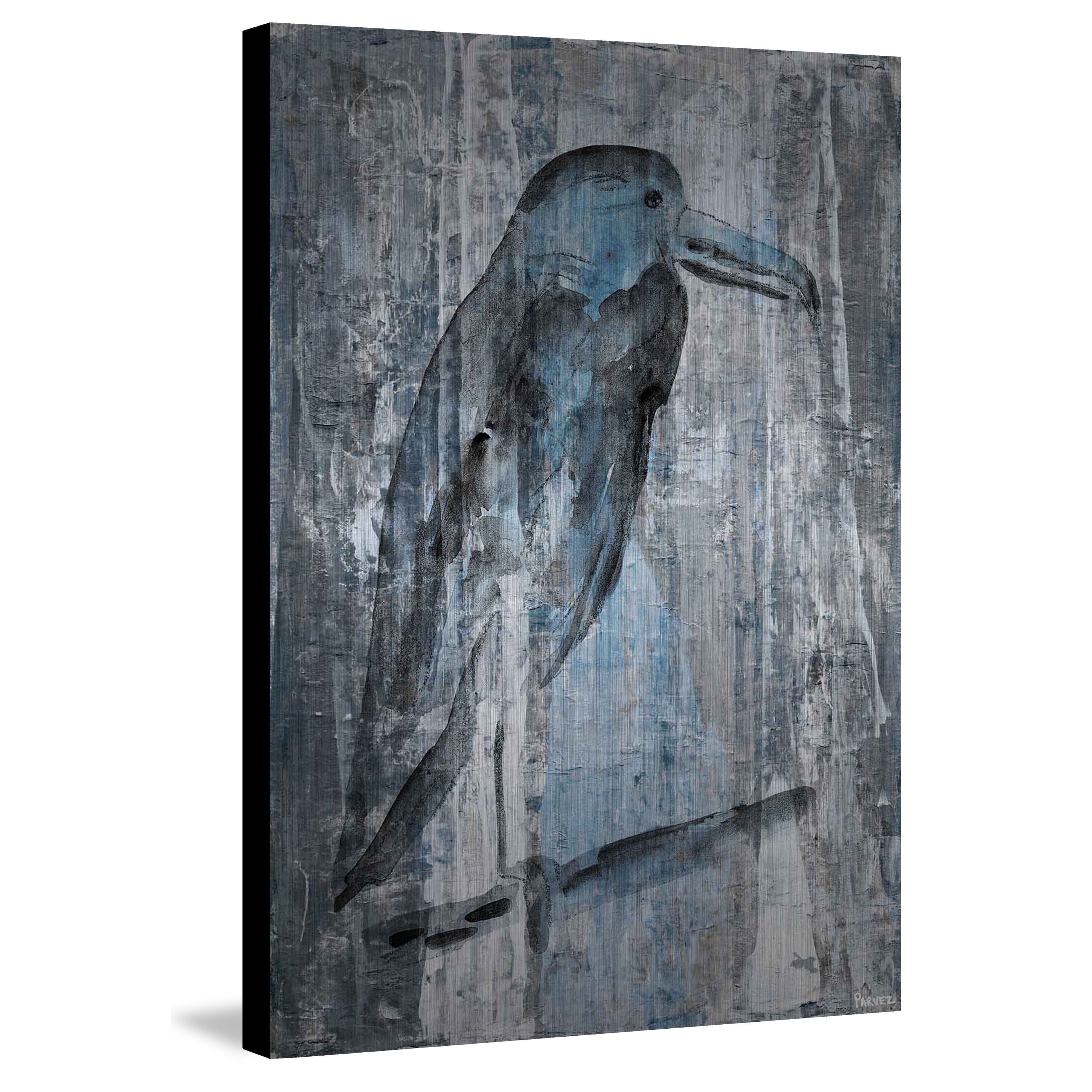 "Blue-Grey Bird II" Painting Print on Brushed Aluminum