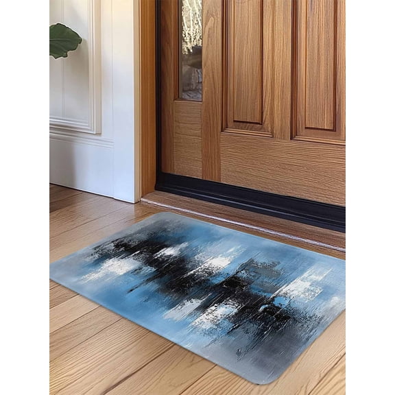 Blue Grey Black Door Mat Indoor Outdoor Entrance, Non Slip Rug for Kitchen Bathroom Entryway Rug, Smear Street Graffiti Painting Grunge Art Washable Doormat Floor Mat for Office 24x36 Inch
