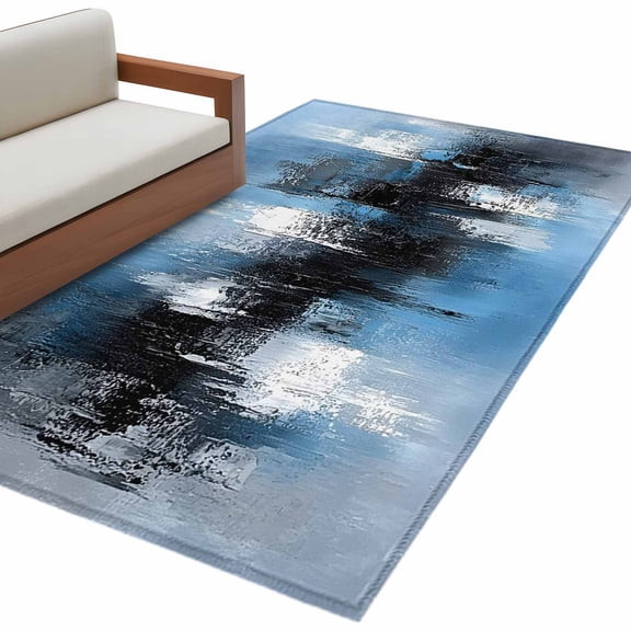 Blue Grey Black Large Area Rugs for Bedroom Living Room, Soft Non Slip Carpet Bedside Rug, Smear Street Graffiti Painting Grunge Art Rectangular Floor Cover Kitchen Accent Rug 2.7'x5' for Office