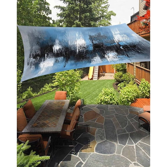 Blue Grey Black Sun Sail Shades Rectangle Canopy,Sunlight Block Heavy Duty Curved Backyard Shade Cover,Smear Street Graffiti Painting Grunge Art Waterproof Sun Shades for Patios Garden 6.5'x10'