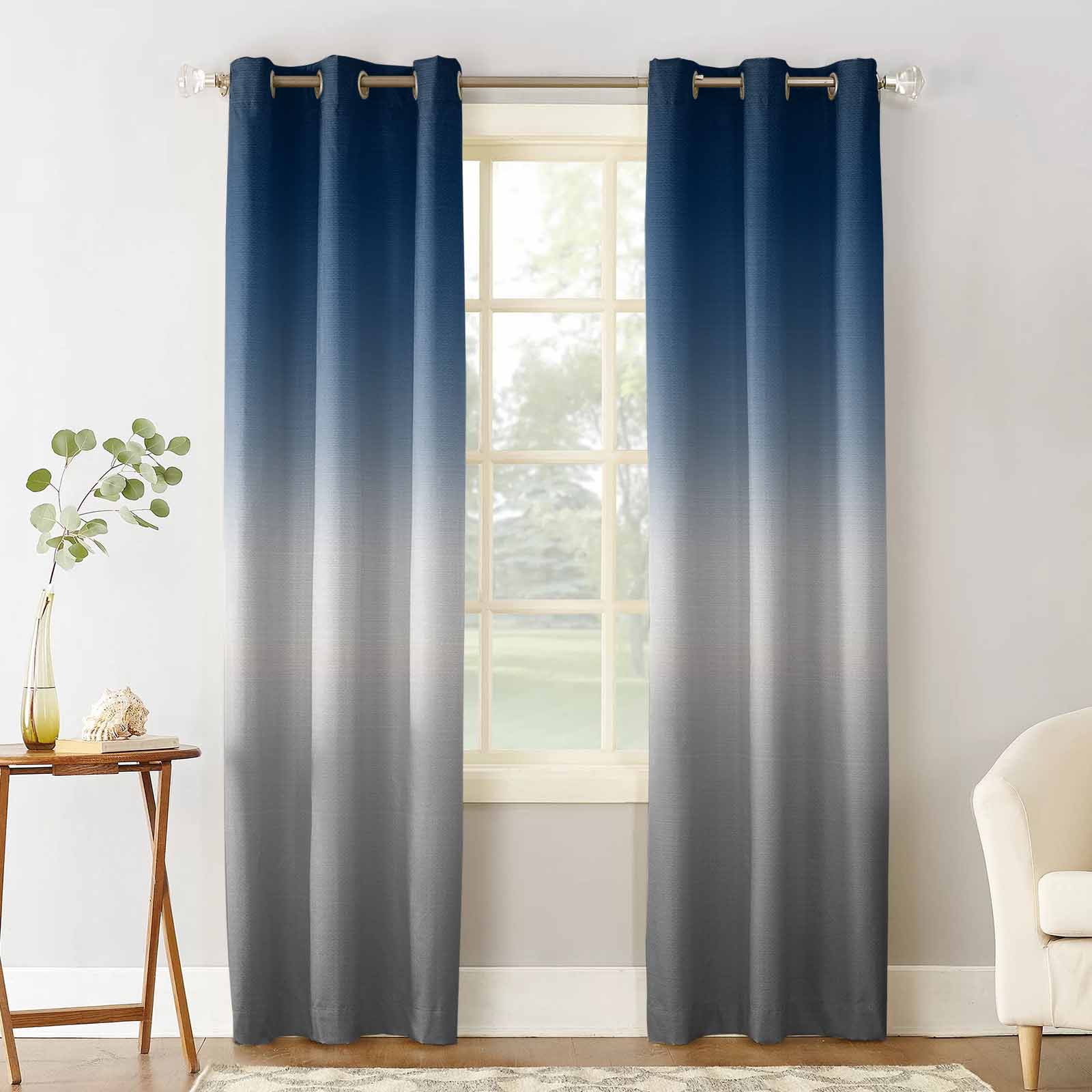 Blue Grey Blackout Curtains 84 Inches Length, Greyish Gradient