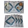 thumbnail image 1 of Blue Grey Boho Floral Placemats Set of 8 Vintage National Flower Place Mats Indoor Wipeable Table Mats Washable Cloth Dining Table Placemats for Kitchen Holiday Party Home Decor 13x19 Inch, 1 of 9