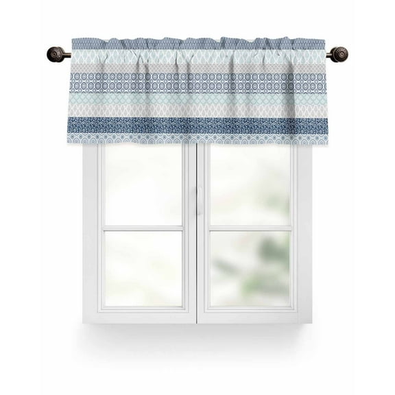 Blue Grey Boho Kitchen Valances for Windows Bohemian Geometric Pattern Valance Curtains for Kitchen /Living Room/Bedroom/ Bathroom Decor, 54"x18 " ,Rod Pocket 1 Panel,