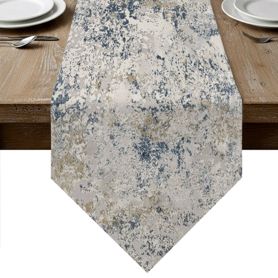 Blue Grey Boho Table Runner Linen Burlap Table Runner 120 Inches Long Retro Ethnic Tribe Abstract Art Dresser Scarves for Kitchen Island Coffee Dining Room Party Wedding Holiday Decoration 13"x120"
