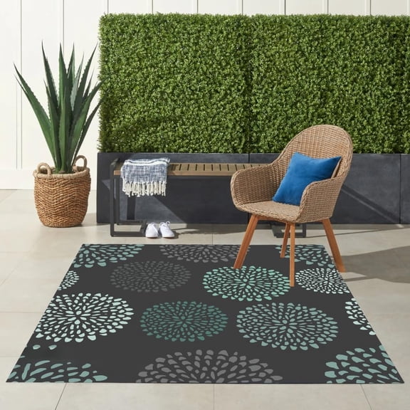 Blue Grey Botanical Floral Indoor Outdoor Waterproof Area Rug Outside Rug For Backyard Garden Patio Deck Balcony Porch Livingroom Bedroom RV Camping Floor Carpet Mat 1x2ft