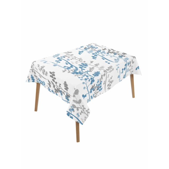 Blue Grey Botanical Table Cloth, Waterproof Tablecloth for Rectangle Tables, Spring Floral Summer Farmhouse Reusable Washable Fabric Table Cover for Restaurant Kitchen Dining Tables 52"x70"