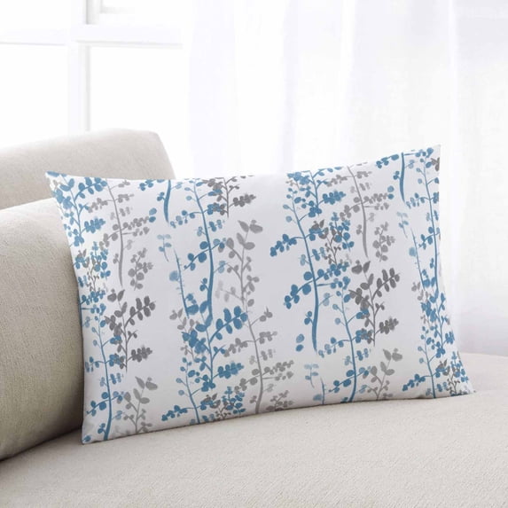 Blue Grey Botanical Throw Pillow Covers, Spring Floral Summer Farmhouse Soft Breathable Pillow Cases with Invisible Zipper for Sleeping, Queen Size Pillowcases for Couch Bed Sofa Chair 20x30 Inches
