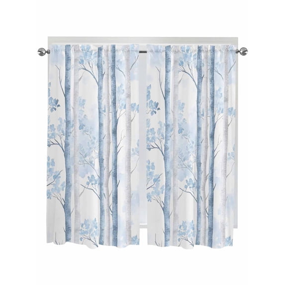 Blue Grey Branches Kitchen Curtains 63 Inch Length, Vintage Blue Forest ...