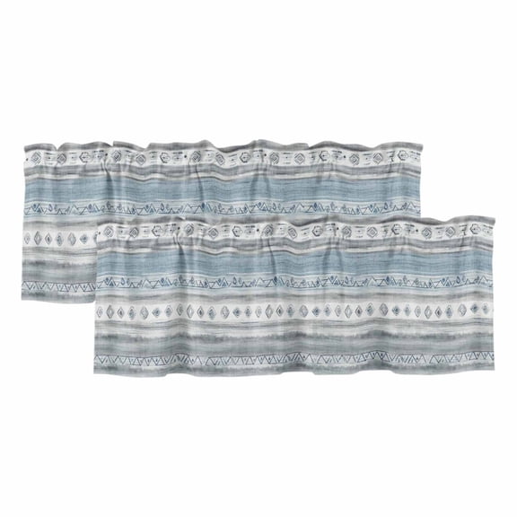 Blue Grey Brush Curtain Valances for Windows, Kitchen Valance Window Treatments Panel 2 Pack, Modern Abstract Vintage Texture Rod Pocket Short Curtains for Bathroom Bedroom 42 x 18 Inch