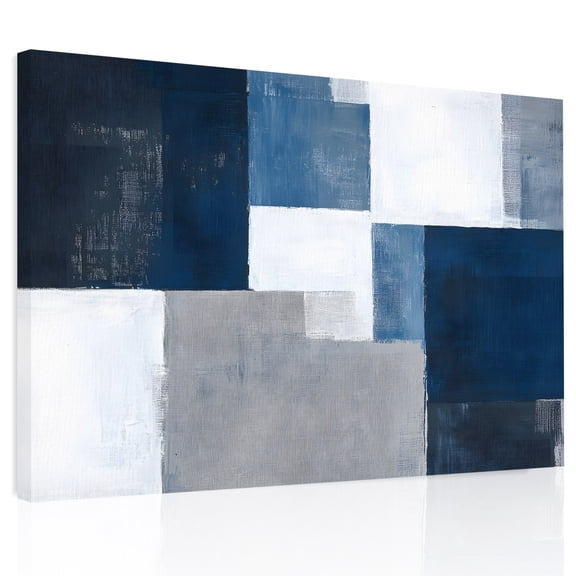 Blue Grey Canvas Print Wall Art, Abstract Graffiti Modern Mottled Art Wall Decor Modern Artwork Paintings Pictures for Living Room Framed and Stretched Ready to Hang, 12" x 16"