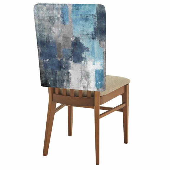 Blue Grey Chair Back Covers Pack of 1, Modern Graffiti Brush Art Abstract Removable Dining Seat Cover Washable Kitchen Chair Slipcovers Protective for Party Festival Decoration 19x20in