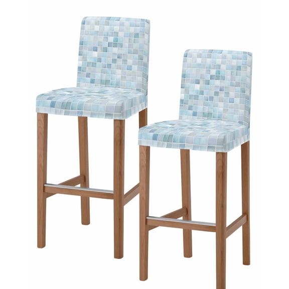 Blue Grey Checkered Bar Stool Covers Set of 2, Farmhouse Plaid Buffalo Elegant Geometric Stretch Bar Chair Covers with Backs, Removable Pub Counter Height Chair Cover for Kitchen Dining Room Cafe