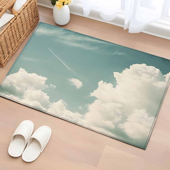 Blue Grey Cloudy Sky Bathroom Rug Washable 2x3 Entryway Rug Non Slip Rustic Clouds Scenery Front Door Mat Low Pile Indoor Doormat Throw Floor Carpet for Kitchen Bedroom Entrance