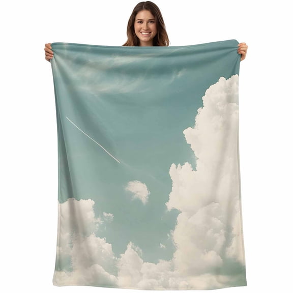 Blue Grey Cloudy Sky Blanket Soft Cozy Warm Throw Blanket for Couch, Plush Fuzzy Flannel Fleece Blankets for Sofa, Rustic Clouds Scenery Bed Blankets Lightweight Gifts for Women, 40"x50"