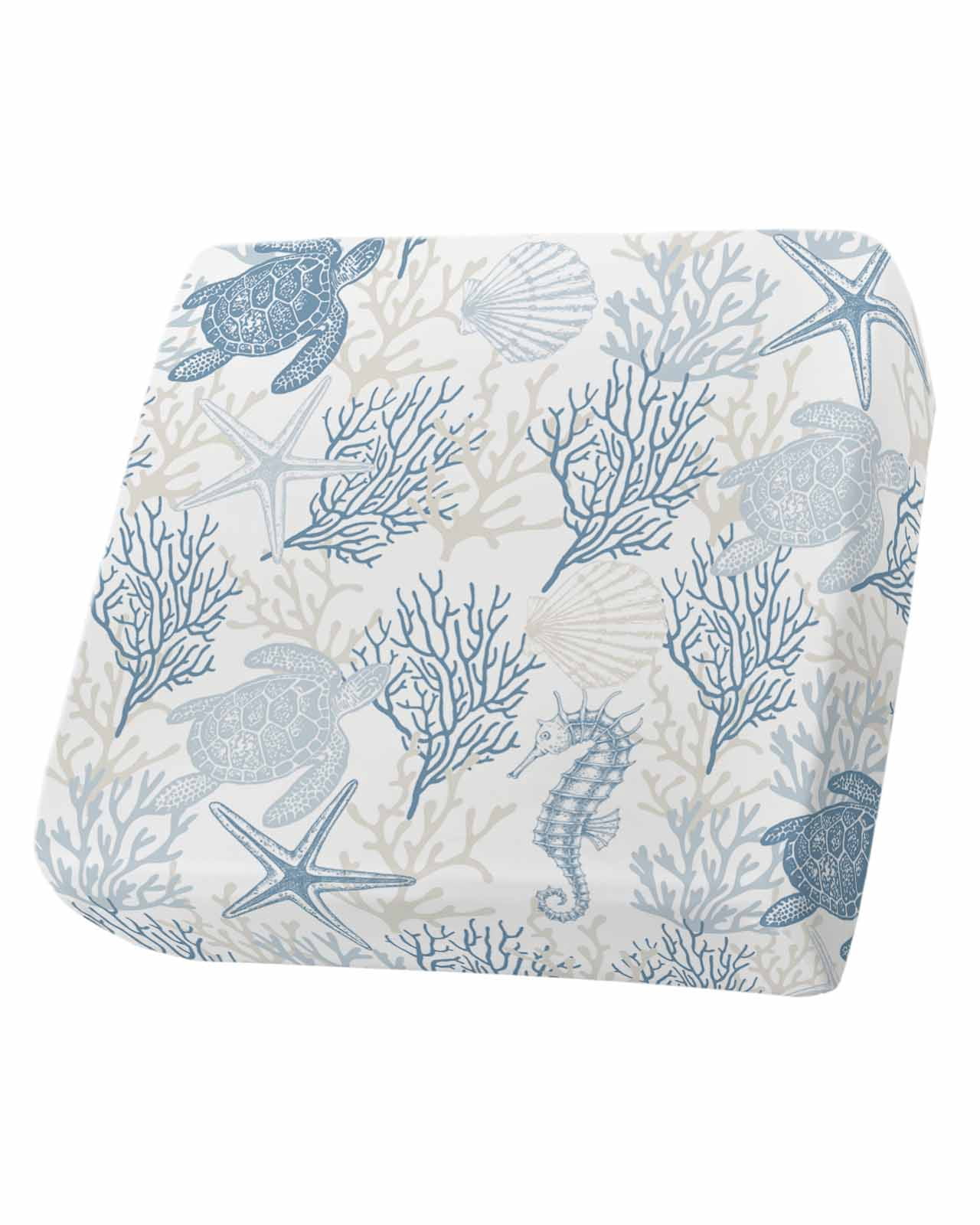 Blue Grey Coastal Couch Cushion Covers Stretch, Washable Sofa Seat Covers Individual Seat Cushion Sofa Slipcovers Sea Turtle Nautical Coral Summer Beach Couch Cover Furniture Protector S-1PCS
