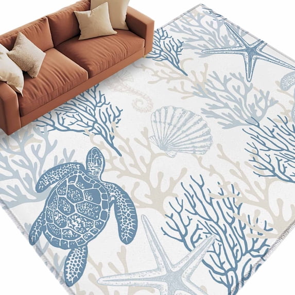 Blue Grey Coastal Large Area Rugs for Bedroom Living Room, Soft Non ...