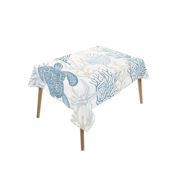 Blue Grey Coastal Rectangle Tablecloth, Sea Turtle Nautical Coral ...