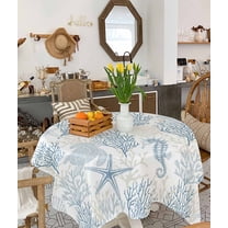 Blue Grey Coastal Tablecloth Square Table Cloth 60x60 , Waterproof Tablecloth Outdoor Table Cloth, Sea Turtle Nautical Coral Summer Beach Washable Table Cover for Kitchen Dining Party