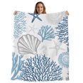 thumbnail image 1 of Blue Grey Coastal Throw Blanket, Flannel Fleece Blanket with Striped Design for Couch, Summer Beach Coral Shell Starfish Soft Breathable All Season Plush Blankets for Sofa Office Bed 50"x60", 1 of 9