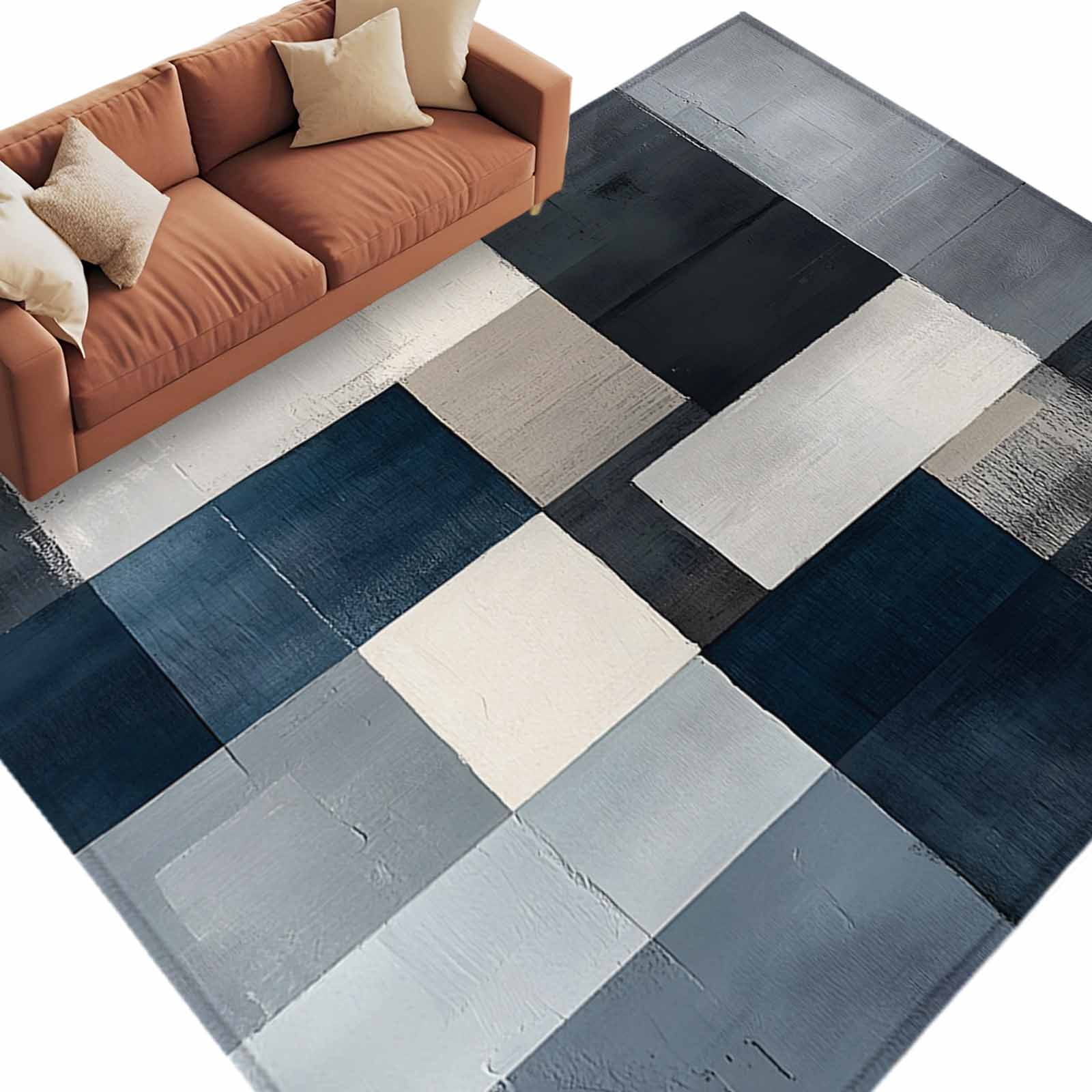 Blue Grey Color Block Area Rug 5x7ft Abstract Graffiti Art Oil Painting ...