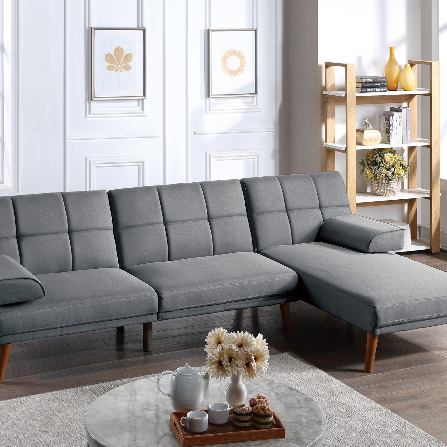Blue Grey Color Polyfiber 2pc Sectional Sofa Set Living Room Furniture ...