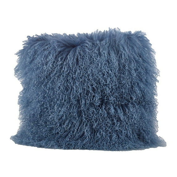 Blue Grey Color Real Mongolian Lamb Fur Pillow, Includes Pillow Filling.  20 Inch  Square