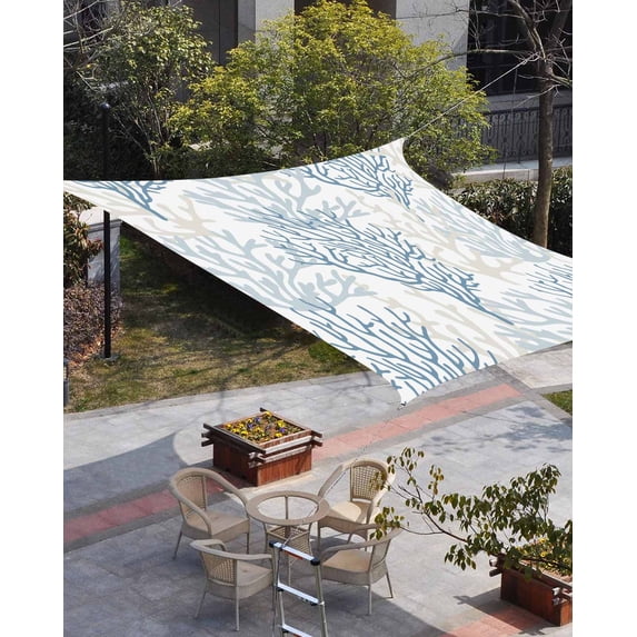 Blue Grey Coral Coastal Sun Shade Sail 8'x10' Rectangle Outdoor Shade Canopy, Summer Beach Seaside Nautical Porch Shades Outdoor Sun Blocking Screen, Sunshade Cloth Covers for Patio/Deck/Garden
