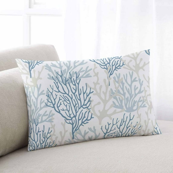 Blue Grey Coral Coastal Throw Pillow Cover, Pillowcase Protectors with Zipper, Breathable Decorative Lumbar Pillow Case Cover, Summer Beach Seaside Nautical Pillow Shams for Couch Sofa 16x24Inch