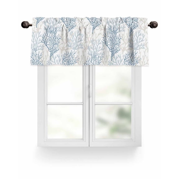 Blue Grey Coral Pattern Kitchen Valances for Windows Tropical Ocean Summer Valance Curtains&nbsp; for Kitchen /Living Room/Bedroom/ Bathroom Decor, 54"x18 " ,Rod Pocket 1 Panel,