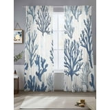 Blue Grey Coral Sheer Curtains for Living Room Bedroom Coastal