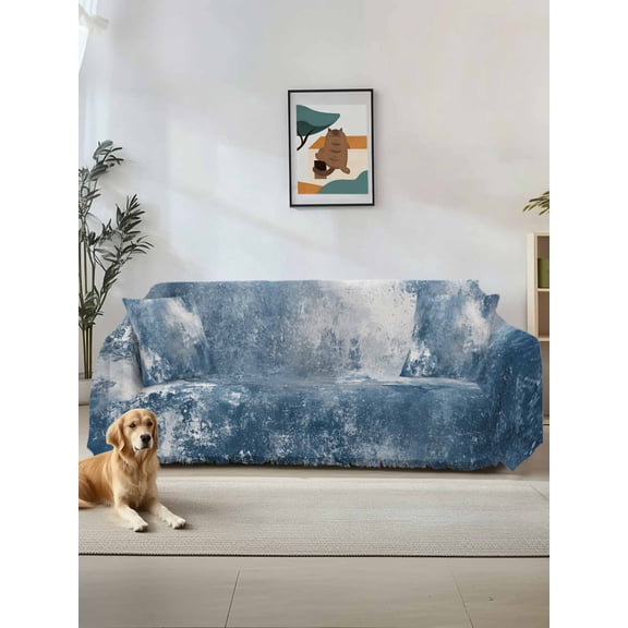 Blue Grey Couch Cover, Oil Painting Modern Abstract Sofa Cover Blanket for Loveseat Couches, Sectional Sofa Slipcover Furniture Protector for Living Room Bedroom 71''x118''