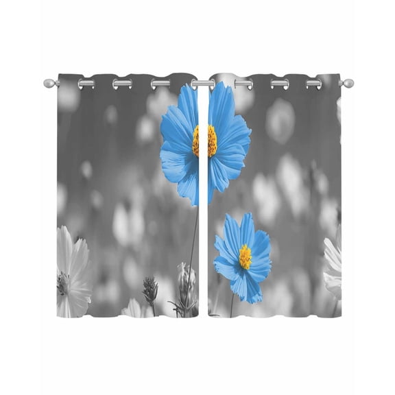 Blue Grey Daisy Sheer Curtains 39 Inch Length 2 Panels Set for Living Room/Bedroom, Farmhouse Flowers Abstract Country Kitchen Curtains Grommet Semi-Sheer Curtains Window Treatments 27.5"x39"x2