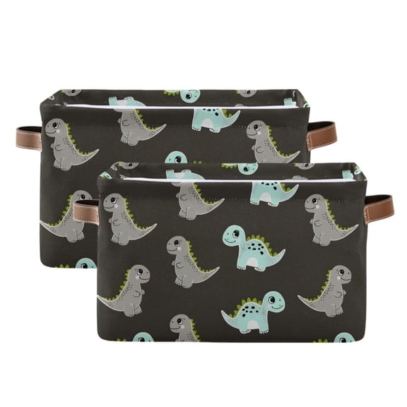 Blue Grey Dinosaur Storage Bins with Handle Fabric Organizer Basket Foldable Box 2 Pack 14.2x10.2x8.3