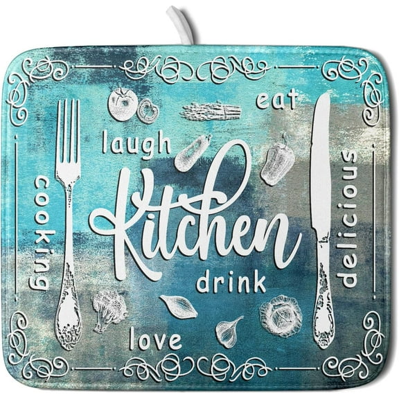 Blue Grey Dish Drying Mat 16x18 Inch Cooking Delicious Absorbent Drying Pad Heat Resistant Dish Drainer Mats for Kitchen Countertop