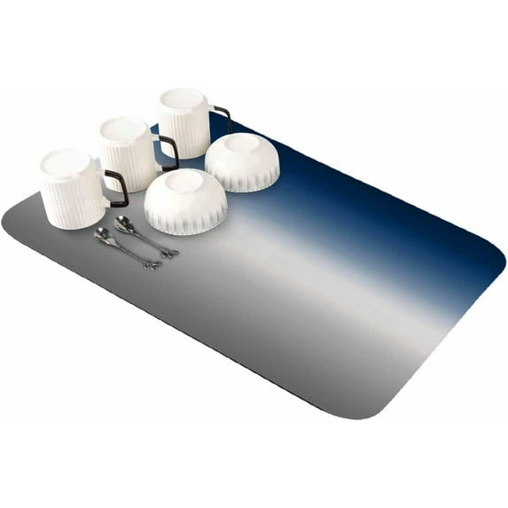 Blue Grey Dish Drying Mat for Kitchen Counter, Super Absorbent Quick Dry Coffee Bar Mat Pad Thin Diatomaceous Sink Mat Non Slip Dish Drainer Mat 16''''x18'''' Greyish Gradient Geometric Abstract Ombre
