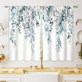 thumbnail image 1 of Blue Grey Eucalyptus Botanical Leaves Floral Kitchen Window Curtains Over Sink Farmhouse Flower Leaf Small Window Treatment Cafe Short Curtains for Bathroom Treatment Tier Drapes 26x24 inch, 1 of 6
