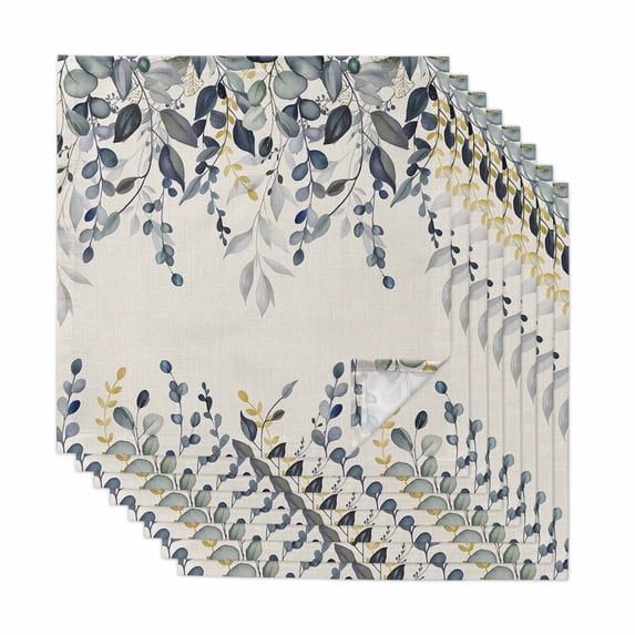 Blue Grey Eucalyptus Cloth Napkins, Farmhouse Weeping Leaves on Linen Washable and Reusable Dinner Napkins Set of 8, Table Napkin for Kitchen Party Birthday Wedding Hotel Housewarming 20"x20"