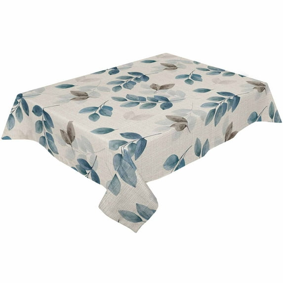 Blue Grey Eucalyptus Rectangle Tablecloths 60x84,Fall Botanical Floral Leaves Beige Table Cloth Table Cover Indoor/Outdoor Tabletop Decor for Wedding Holiday Party Dinner Baby Shower