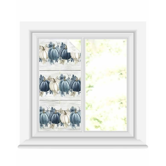 Blue Grey Fall Window Privacy Film Stained Glass Window Film Decorative Windows Cover Static Windows Cling for Glass Door Vintage Thanksgiving Botanical Stickers for Bathroom 17.7"x39.3"